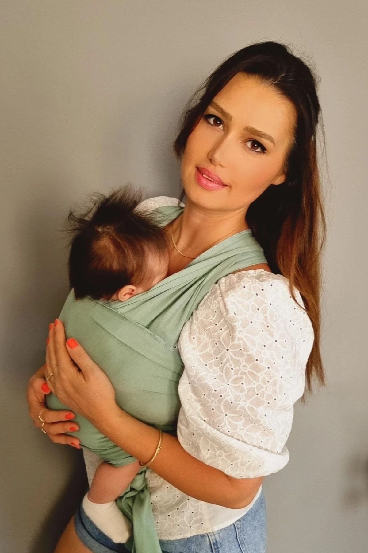 Boroosh Baby Esnek Bebek Wrap Sling %100 Pamuklu Kese Ve Bere Hediyeli Yeşil Bebek Taşıma Şalı fotoğrafı 3 (önizleme)