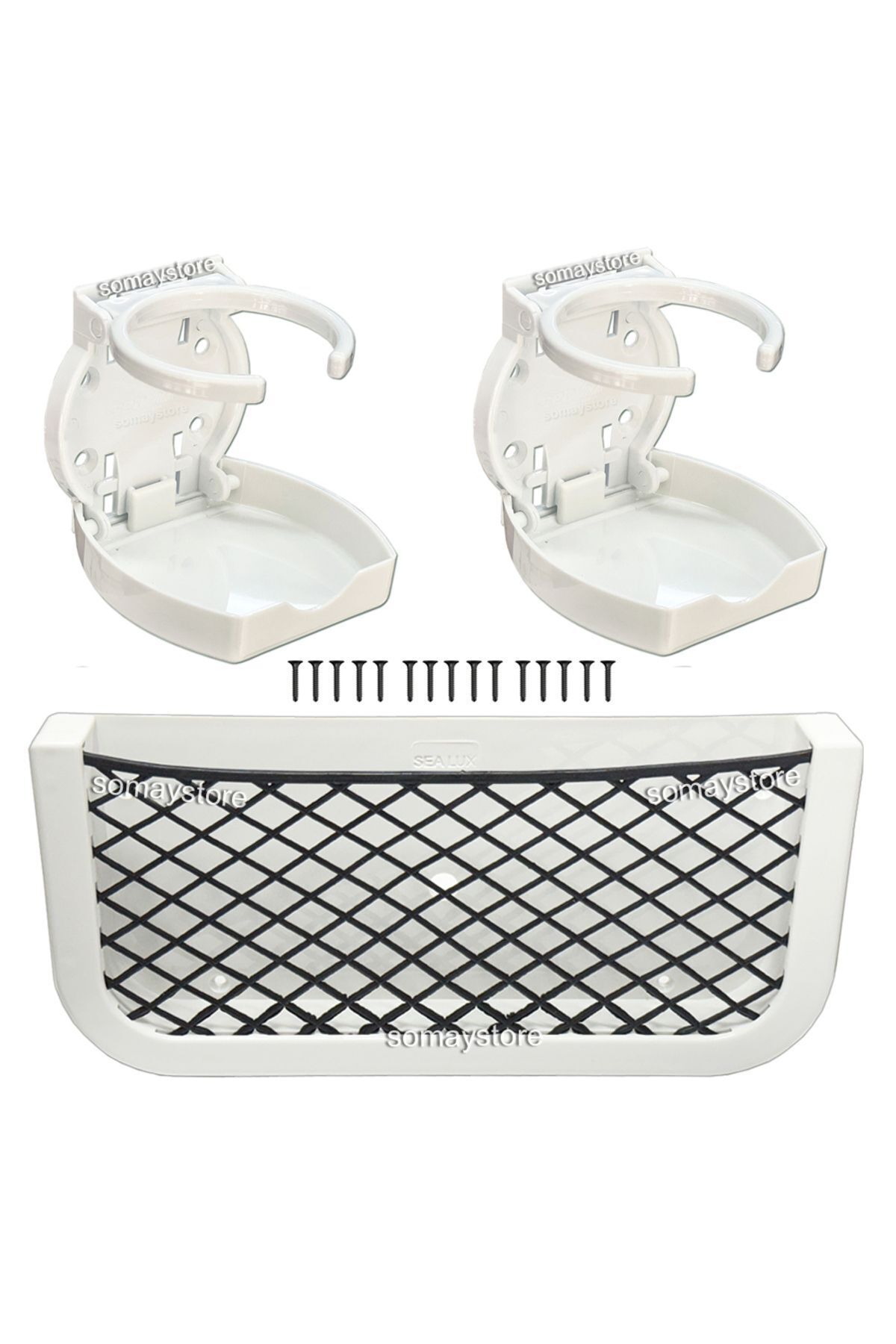 Boat Set 2 Folding Cup Holders Oval White 1 Plastic Net Stuff Net 250x120x20mm