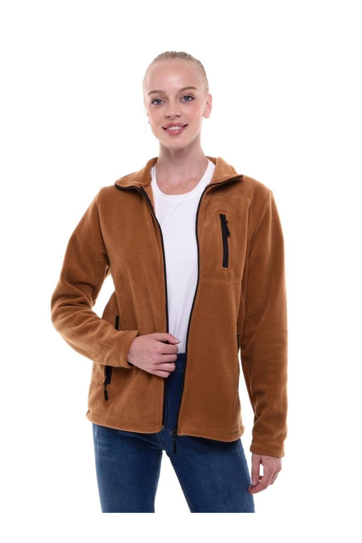 Genius Kadın Polar Tam Fermuarlı Outdoor 3 Cepli Spor Polar Ceket