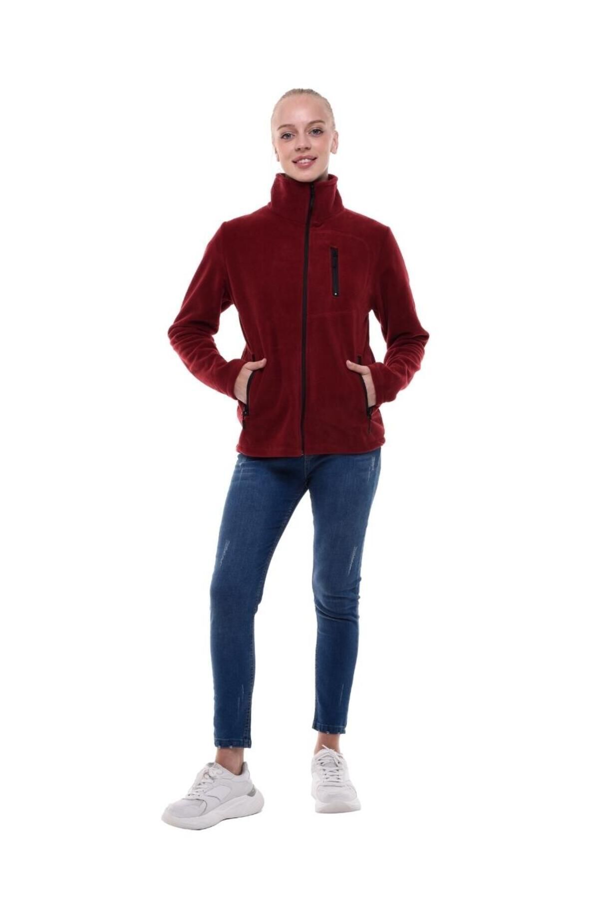 Genius Kadın Polar Tam Fermuarlı Outdoor 3 Cepli Spor Polar Ceket