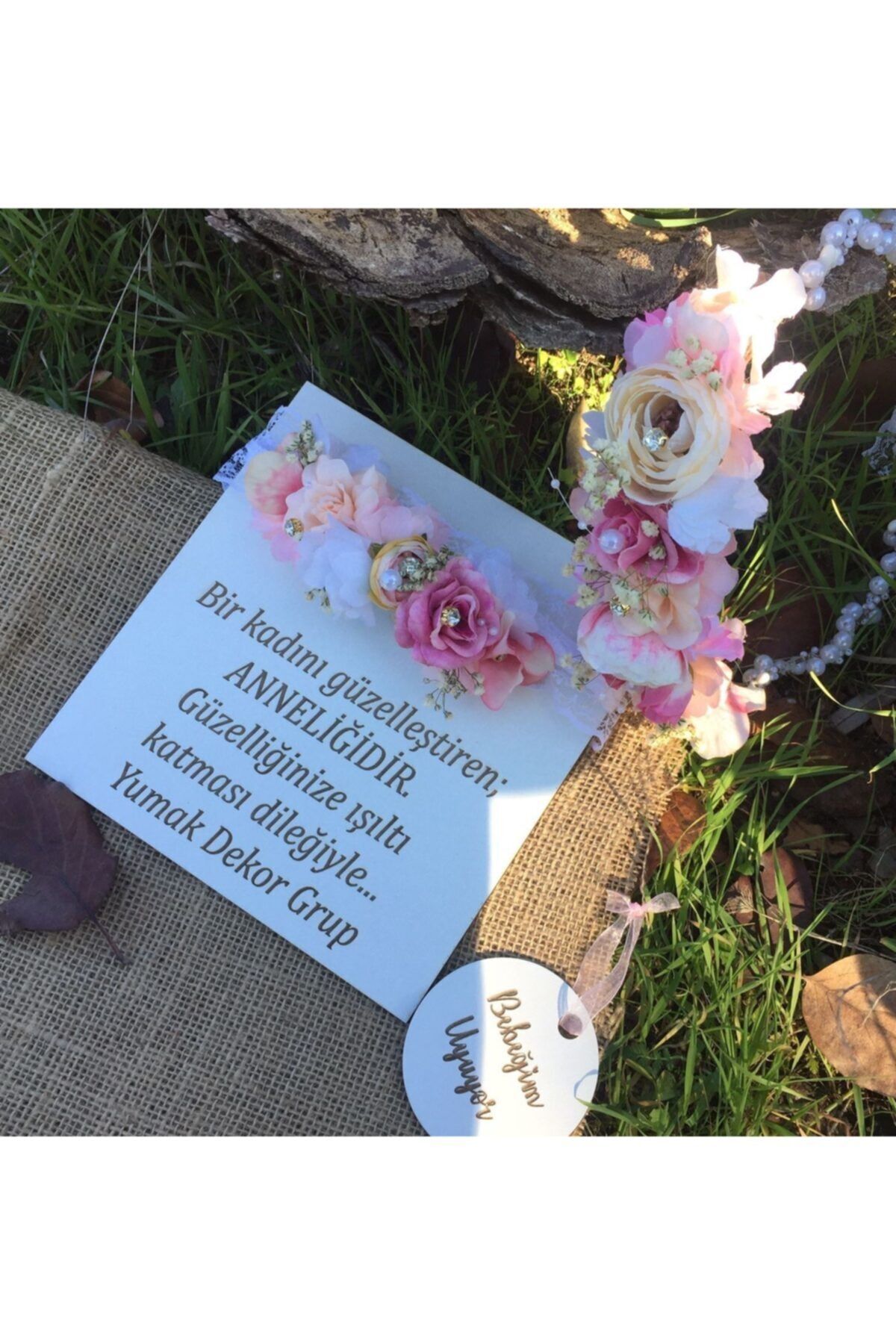 Yumak Dekor Grup Pembe Ve Kuru Cicekli Anne Bebek Lohusa Tacı Hamile Tacı fotoğrafı 4 (önizleme)