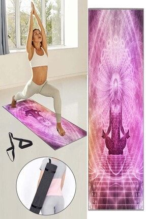 Else Mor Pembe Meditasyon Desenli Yıkanabilir Kaymaz Fitness Spor Pilates Yoga Halısı Matı elseyogan6