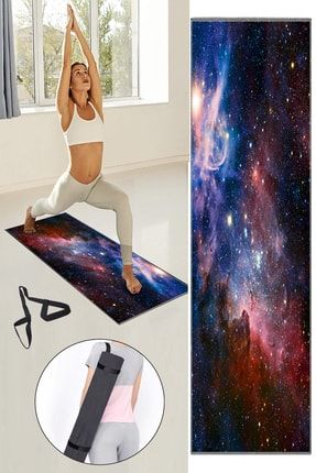 Else Uzay Yıldız Galaxy Desenli Yıkanabilir Kaymaz Fitness Spor Pilates Yoga Halısı Matı elseyogan7