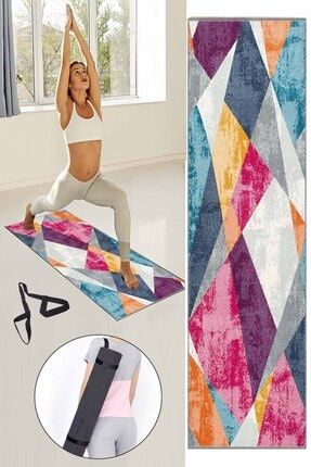 Renkli Patchwork Desenli Yıkanabilir Kaymaz Fitness Spor Pilates Yoga Halısı Matı Ossoyogan17