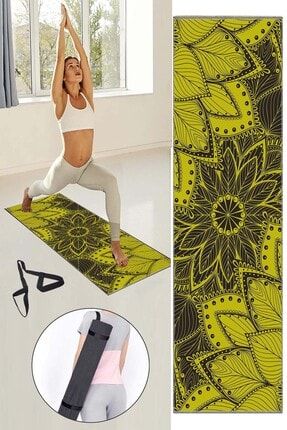 Sarı Siyah Çiçekli Desenli Yıkanabilir Kaymaz Fitness Spor Pilates Yoga Halısı Matı Ossoyogan4