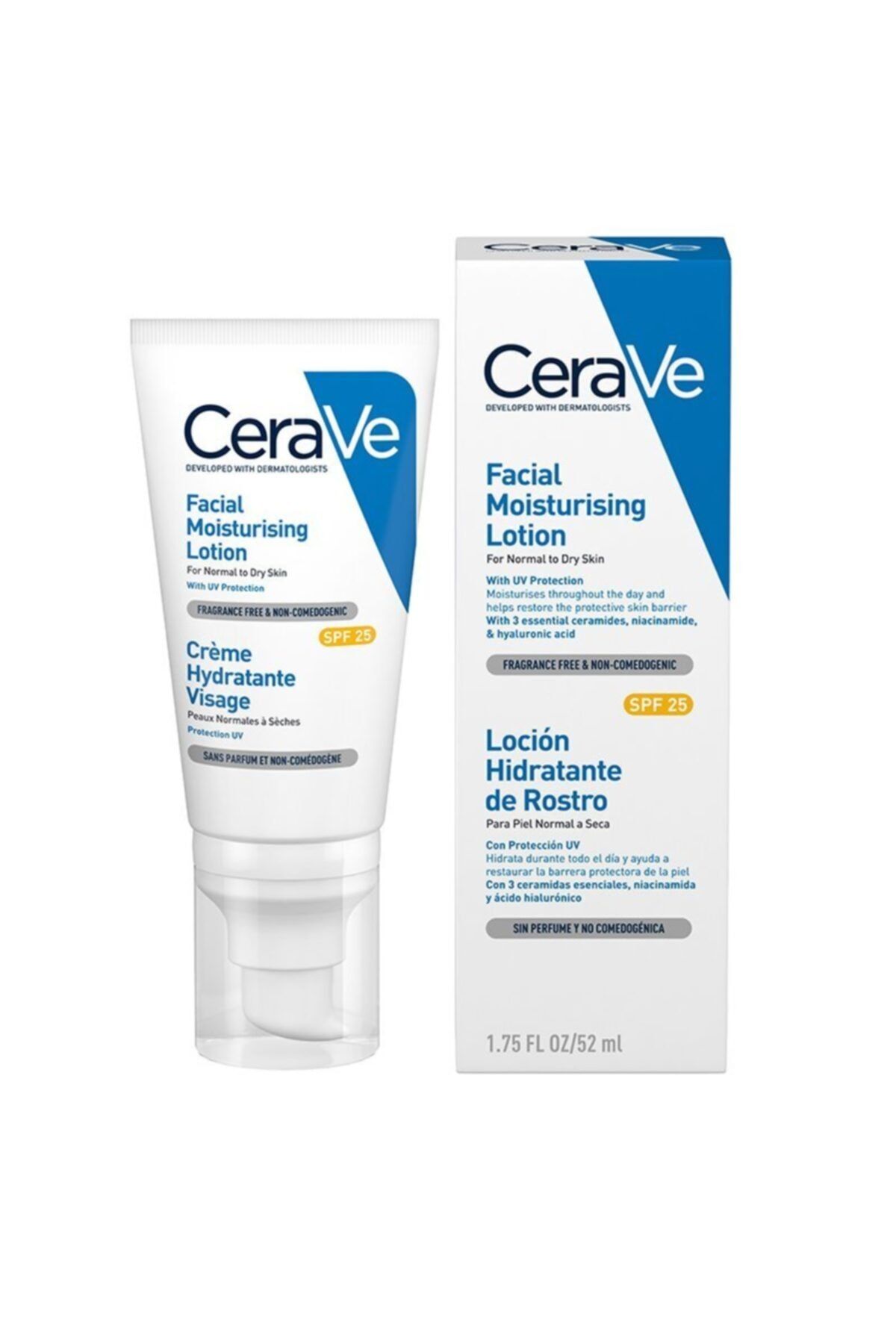 CeraVe لوسیون مرطوب‌کننده صورت پوست‌های معمولی خشک خسته SPF25 ۵۲ میلی‌لیتر