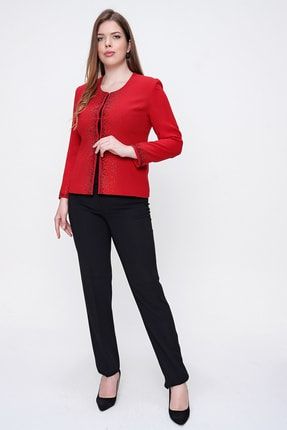 Kadın Kırmızı Pantolon Ceket B.B Üçlü Takım S-20Y3070002