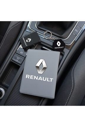 Özel Tasarım Renault Logolu Gri Ruhsat Kılıfı, Çakmak Ve Anahtarlık RUHZİPANAH-RENOG
