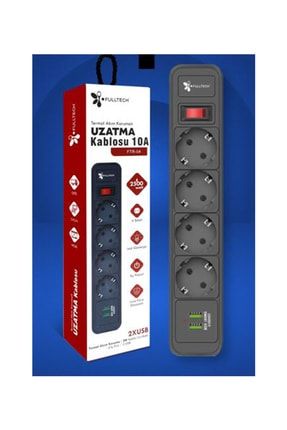 Termal Akım Korumalı 4 Portlu 2xusb Girişli 2 Mt Kablolu Piriz FTR-04