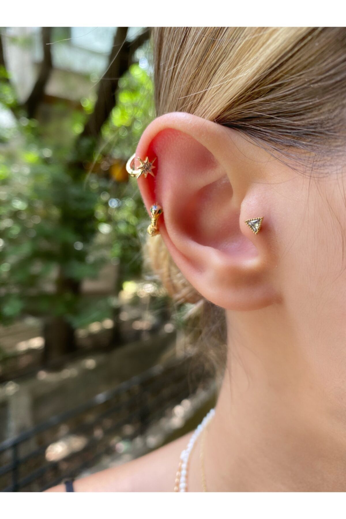 Okkostore Female Single Stone Triangle Tragus Piercing Cartilage