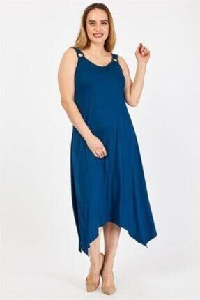 Kadın Askılı Petrol Mavisi Toka Detaylı Elbise TOKA-DUZ
