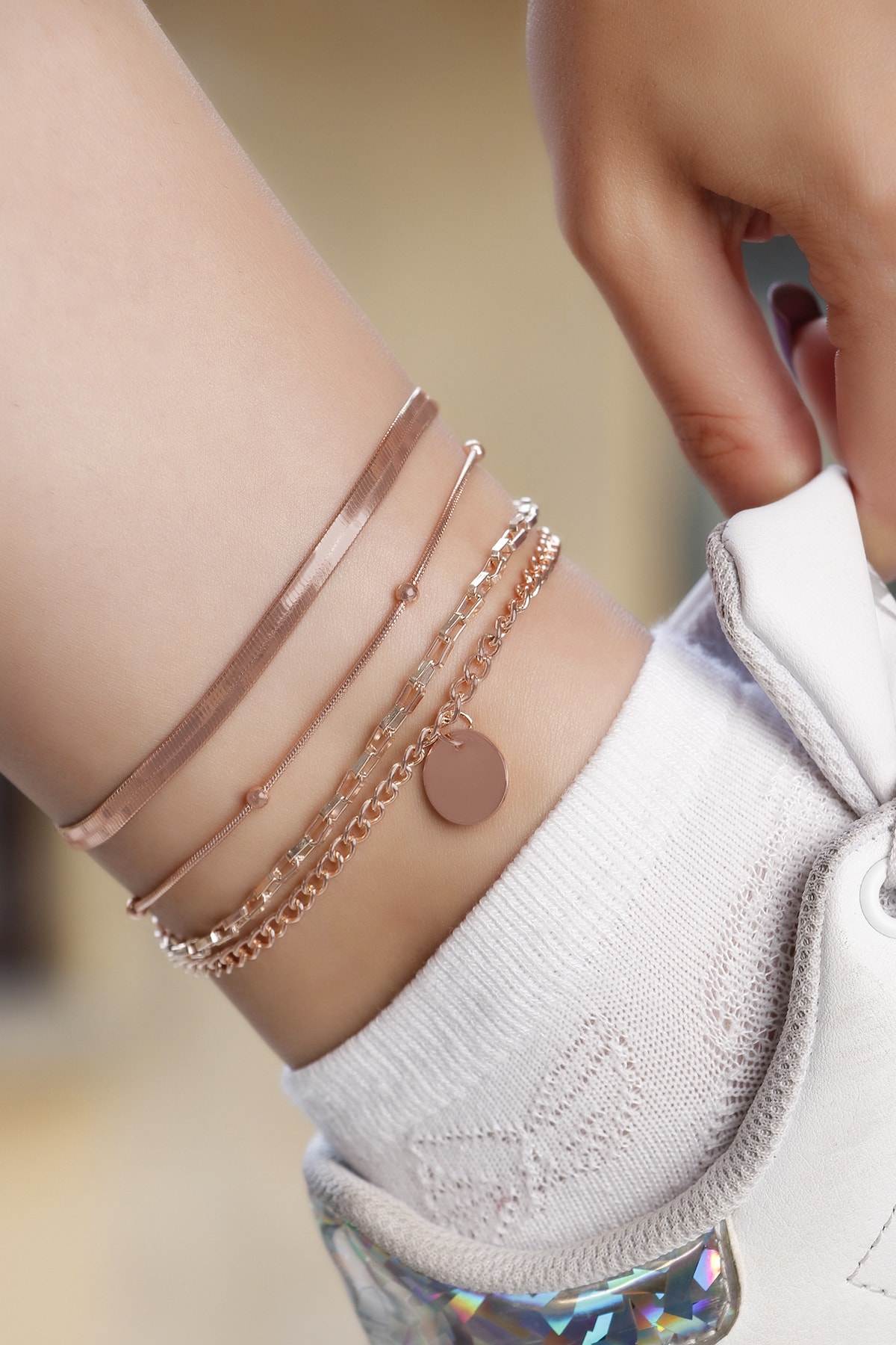 Ervalina Daire Figürlü Italyan Zincirli Halhal