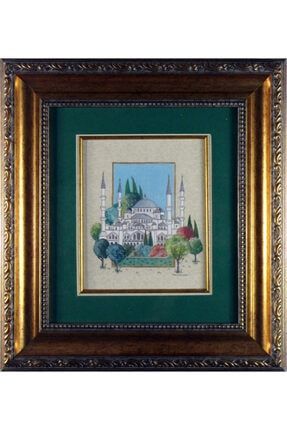 Sultan Ahmet Cami Minyatür Çerçeveli Dekoratif Duvar Tablosu El Yapımı 32X30 Cm  min-003