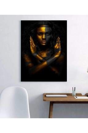 Altın Ve Siyah Renkli Kadın Duvar Dekorasyon Kanvas Tablo mdn-712