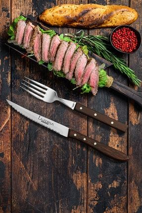 Mutfak Bıçak Seti Steak Et Bıçak Çatal Restoran Bıçak Şık Venge Ağaç Sap 2 li Set 113
