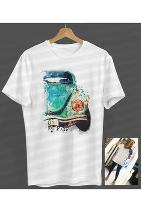 Unisex Kadın-erkek Vintage Car Araba Beyaz Yuvarlak Yaka T-shirt S23358048580BEYAZNVM