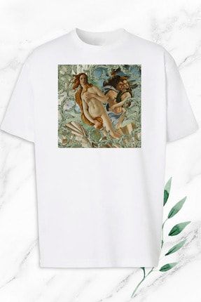 Oversize Mitoloji Güzellik Tanrıçası Venüs Baskılı Beyaz Tişört OVR 160
