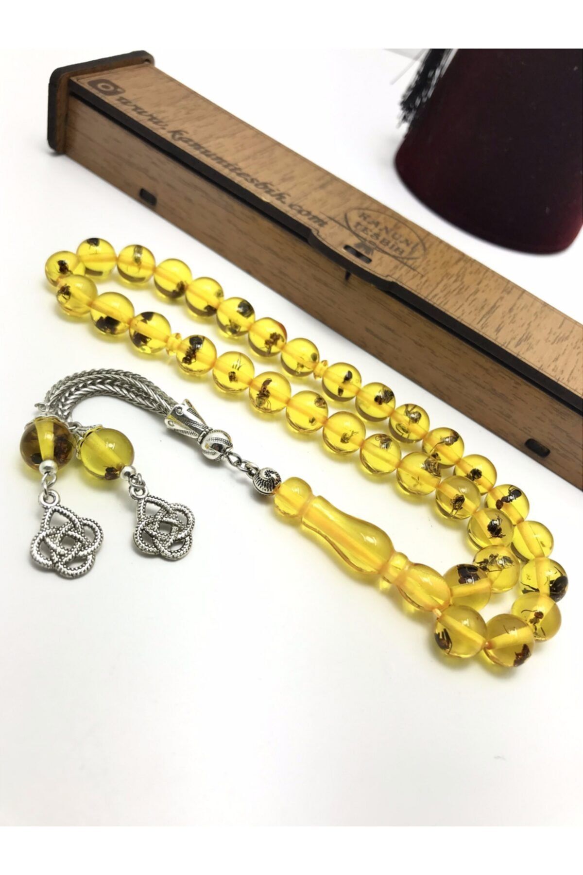 KANUNİ TESBİH-Wooden Boxed - Word Combination Ant Powder Amber Prayer Beads 2
