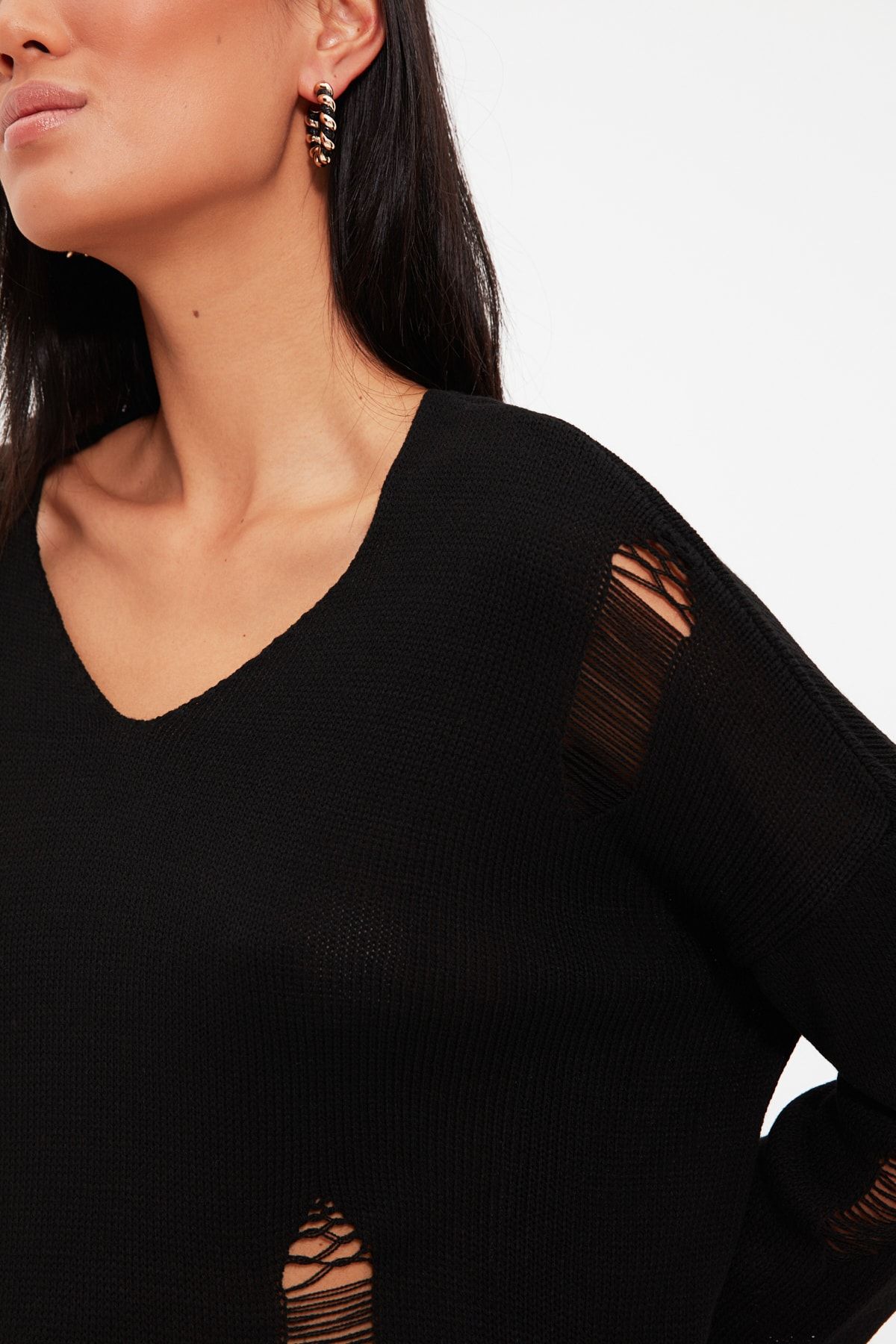 Trendyol Collection-Μαύρο Πλεκτό Πουλόβερ 9