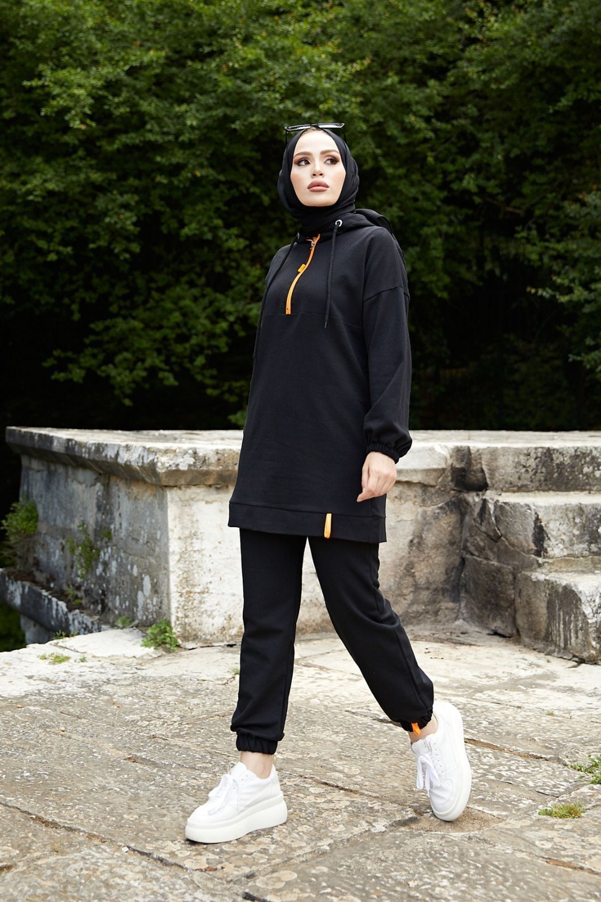 festmoda Kadın Neon Fermuarlı Siyah Ikili Takım RN7636
