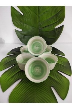 6 Lı Porselen Sufle Kabı Fırça Dekor Yeşil (çap:9cm) 99AMH0330b33333