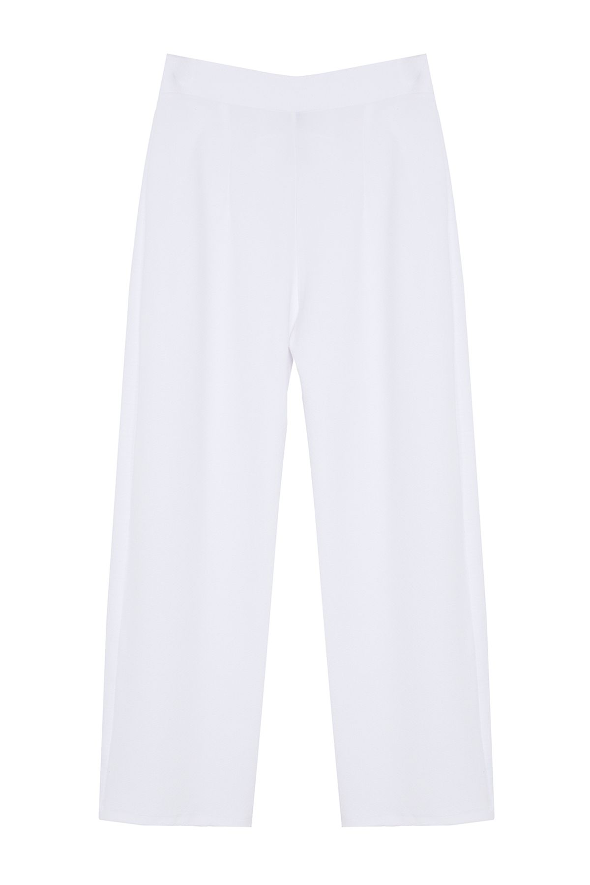 Trendyol Collection-Magas derekú redőzött fehér széles szárú nadrág - tépőzáras TWOAW24PL00177 7