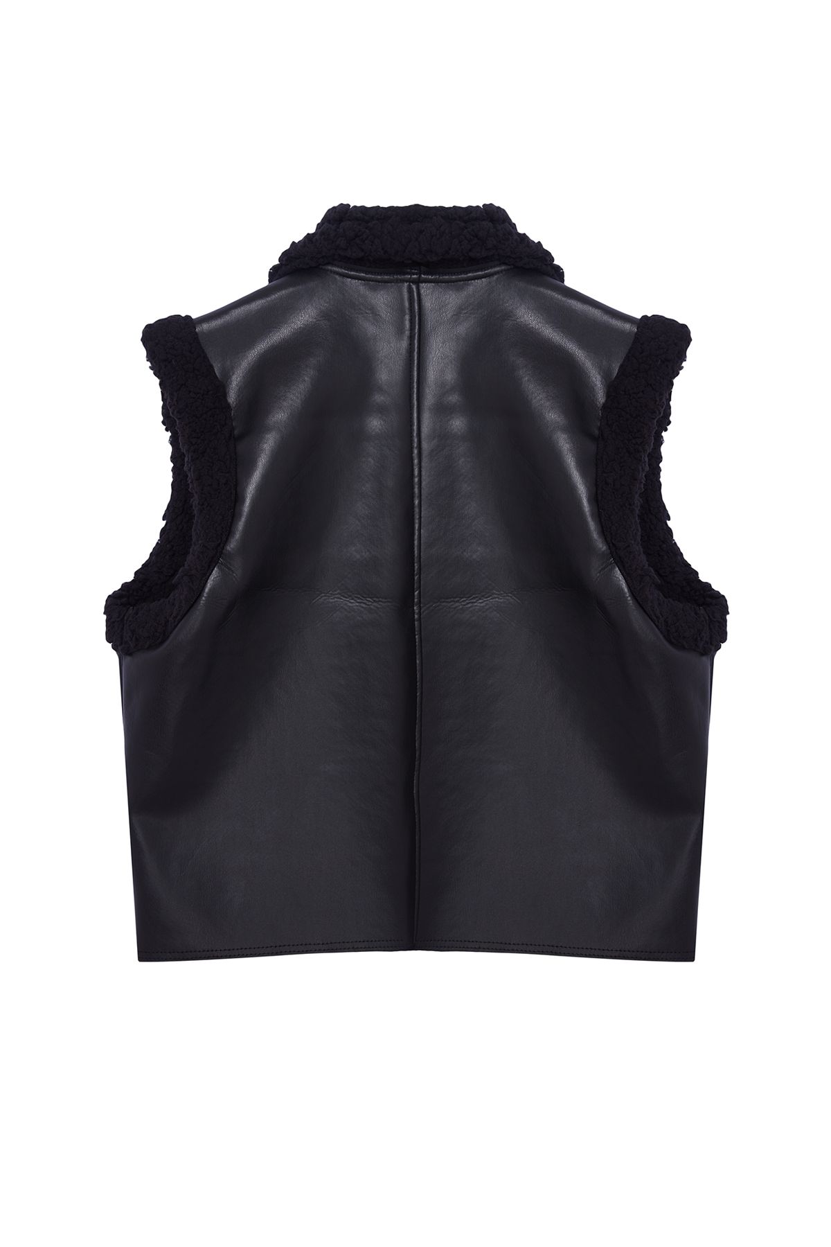 Trendyol Collection-Schwarze Winterweste aus Kunstleder mit Plüschdetails in normaler Passform TWOAW25YE00038 7