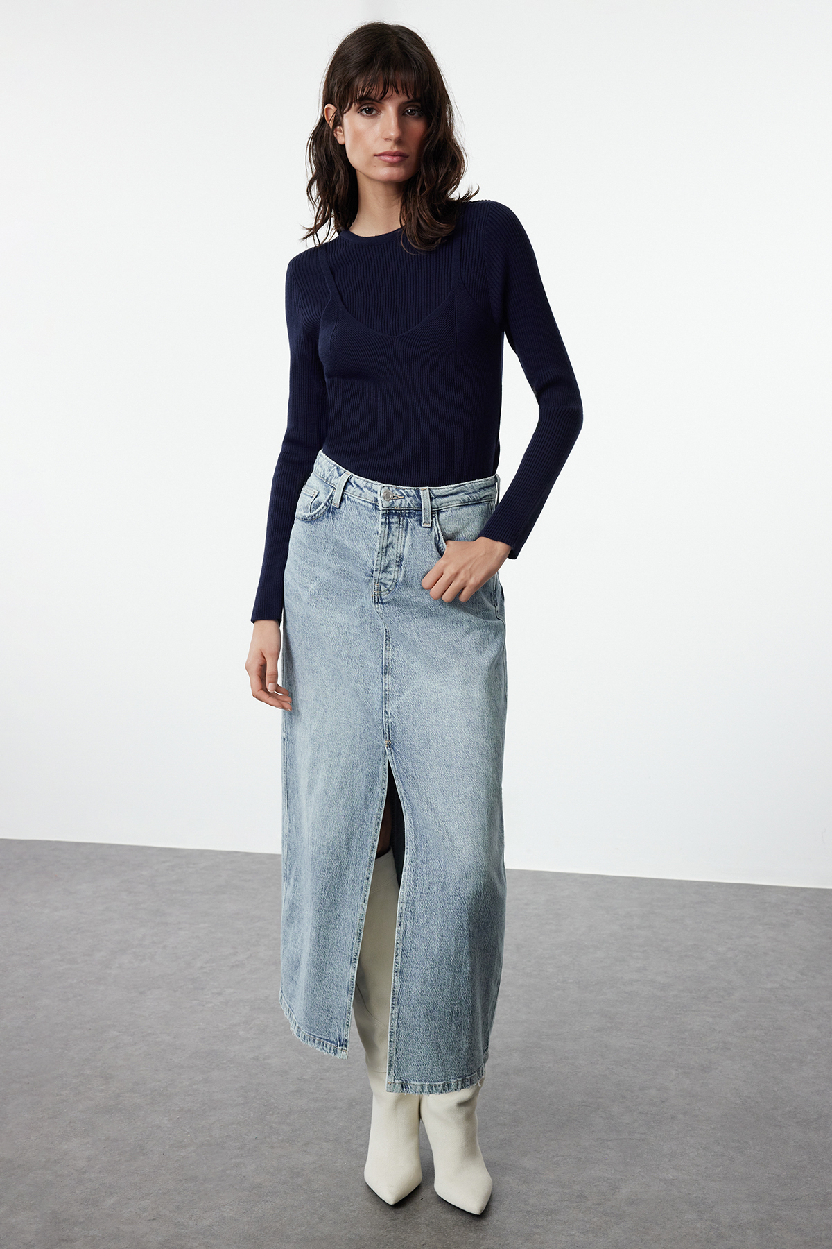 Trendyolmilla Lacivert Basic İkili Triko Kazak TWOAW25KZ00016