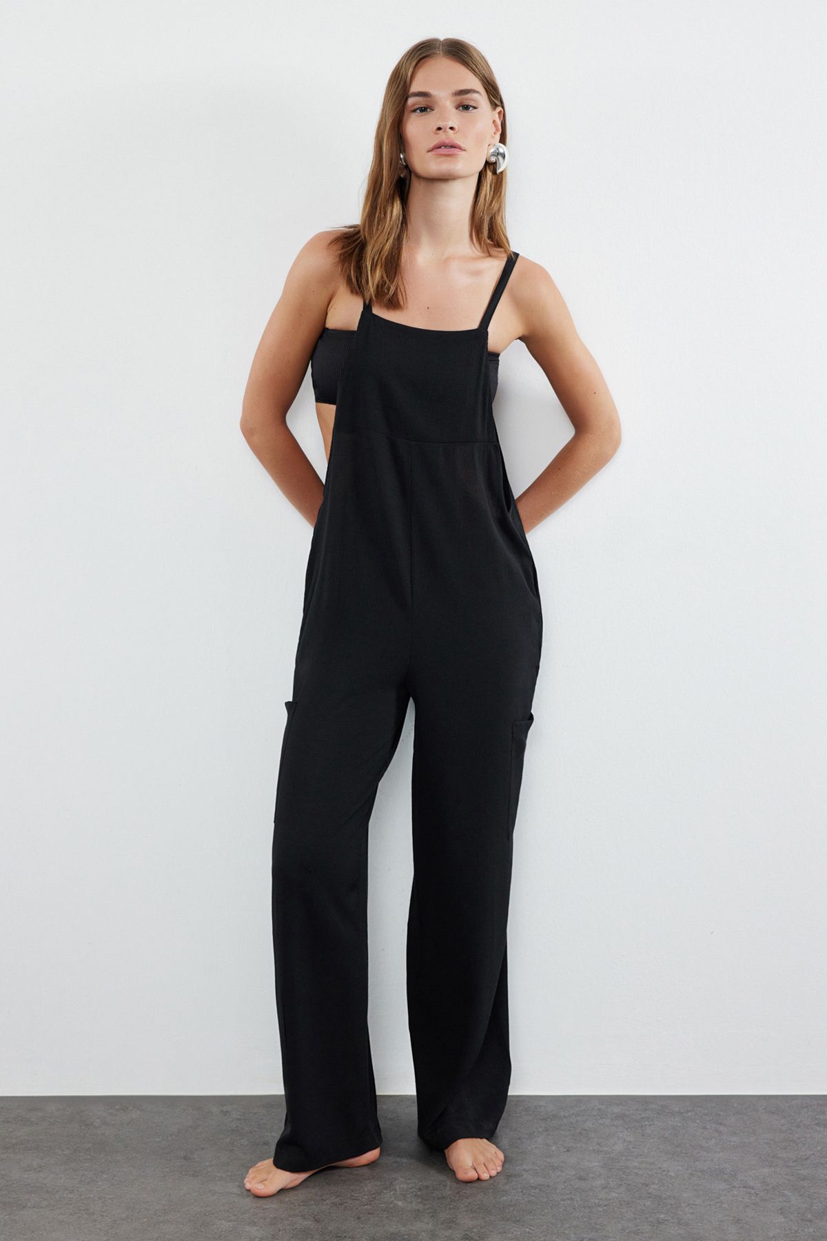 Trendyol Collection-TBESS24TU00004 Black Woven Overalls 2
