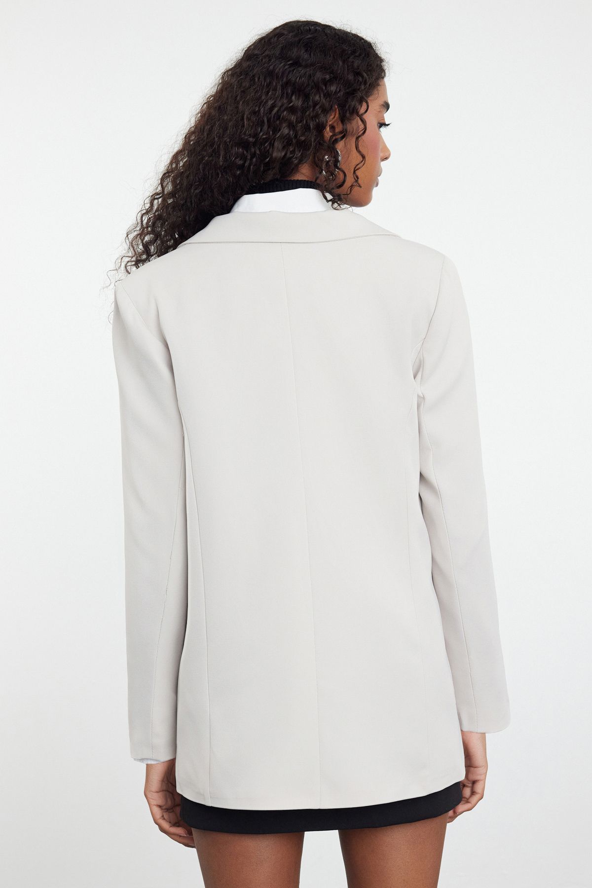 Trendyol Collection-Light Gray Oversize Lined Buttoned Woven Blazer Jacket Twoaw22Ce0167 5