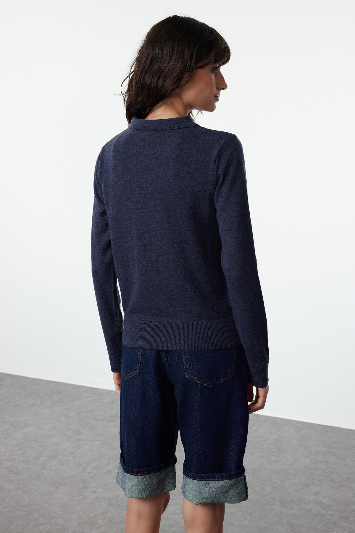 Trendyolmilla  Lacivert Yünlü Polo Yaka Triko Kazak TWOAW25KZ00025 - Görsel 5