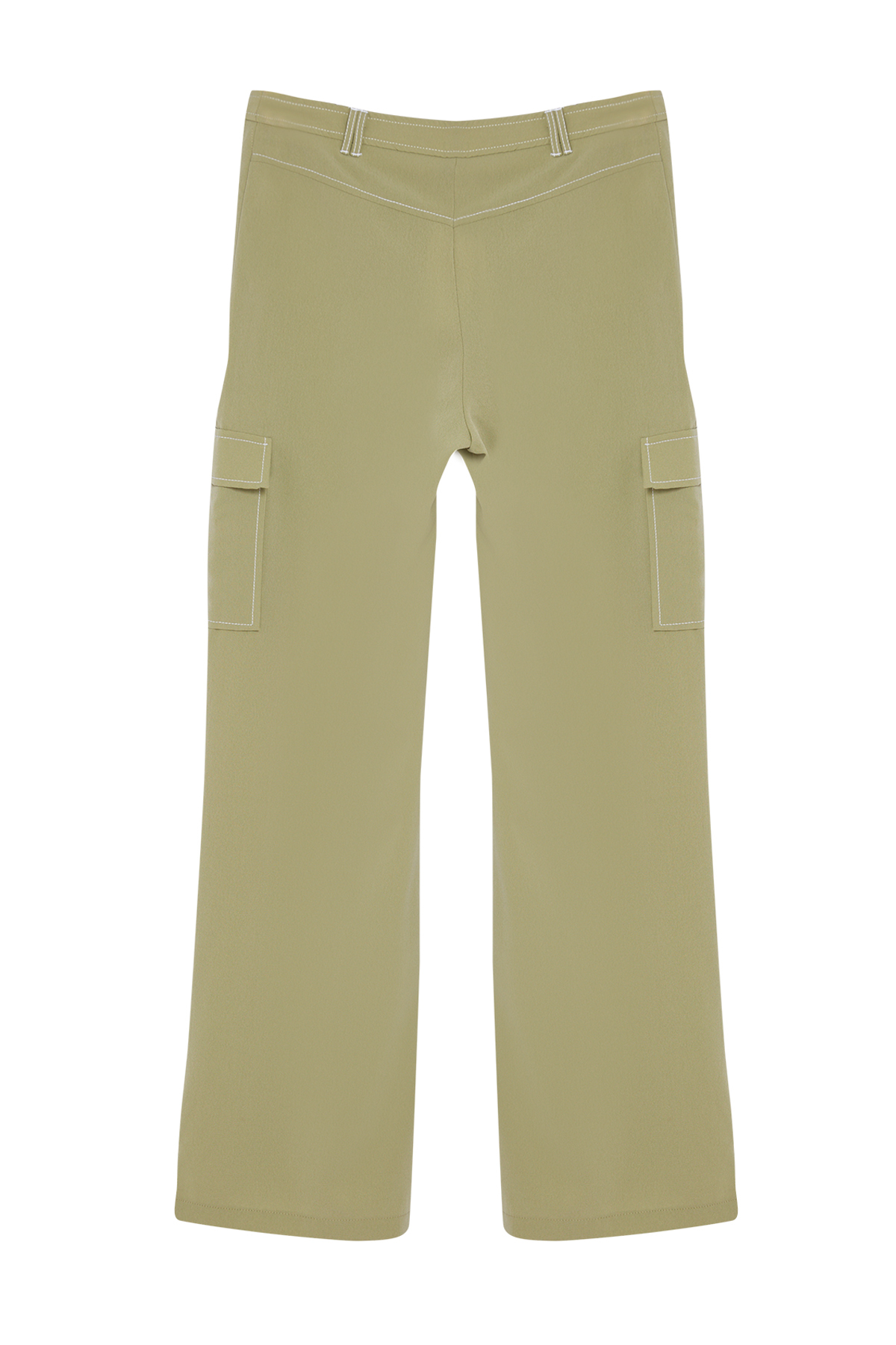 Trendyolmilla  Yağ Yeşili Kargo Geniş Paça Kontrast Dikiş Detaylı Dokuma Pantolon TWOSS21PL0288 - Görsel 7