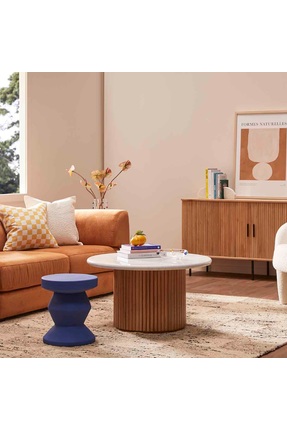 Eriza Home 1010 Yuvarlak Modern Çıtalı Orta Sehpa, Beyaz & Natural