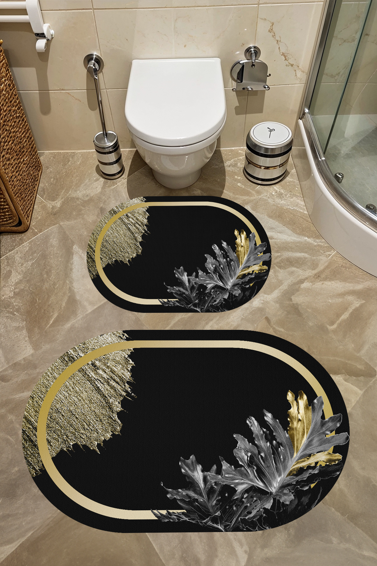 Anti-Slip Base Washable Dust Stain Resistant 2-Piece Set Toilet Bath Mat Set