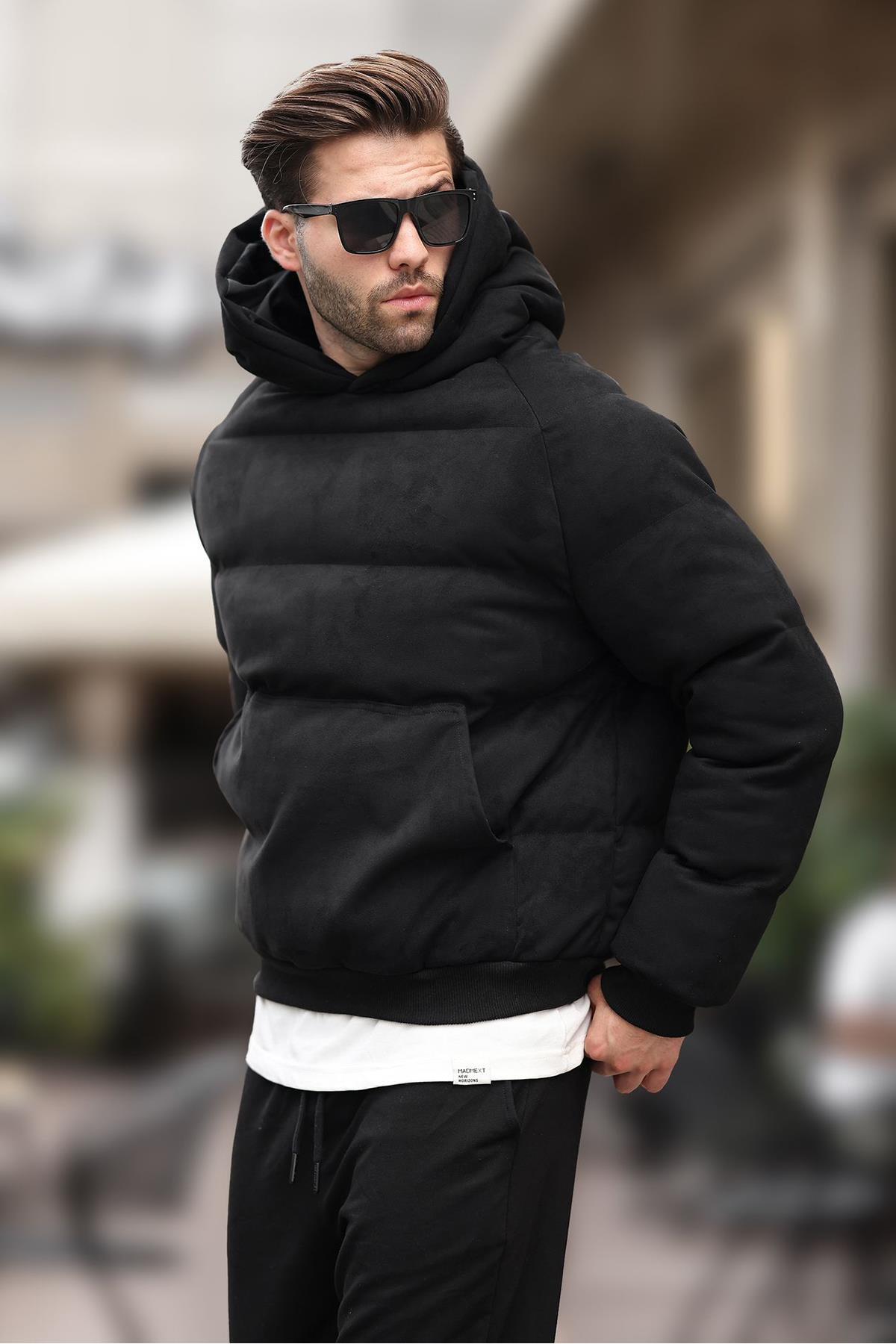 مانتو پفی مردانه کلاهدار خاکی