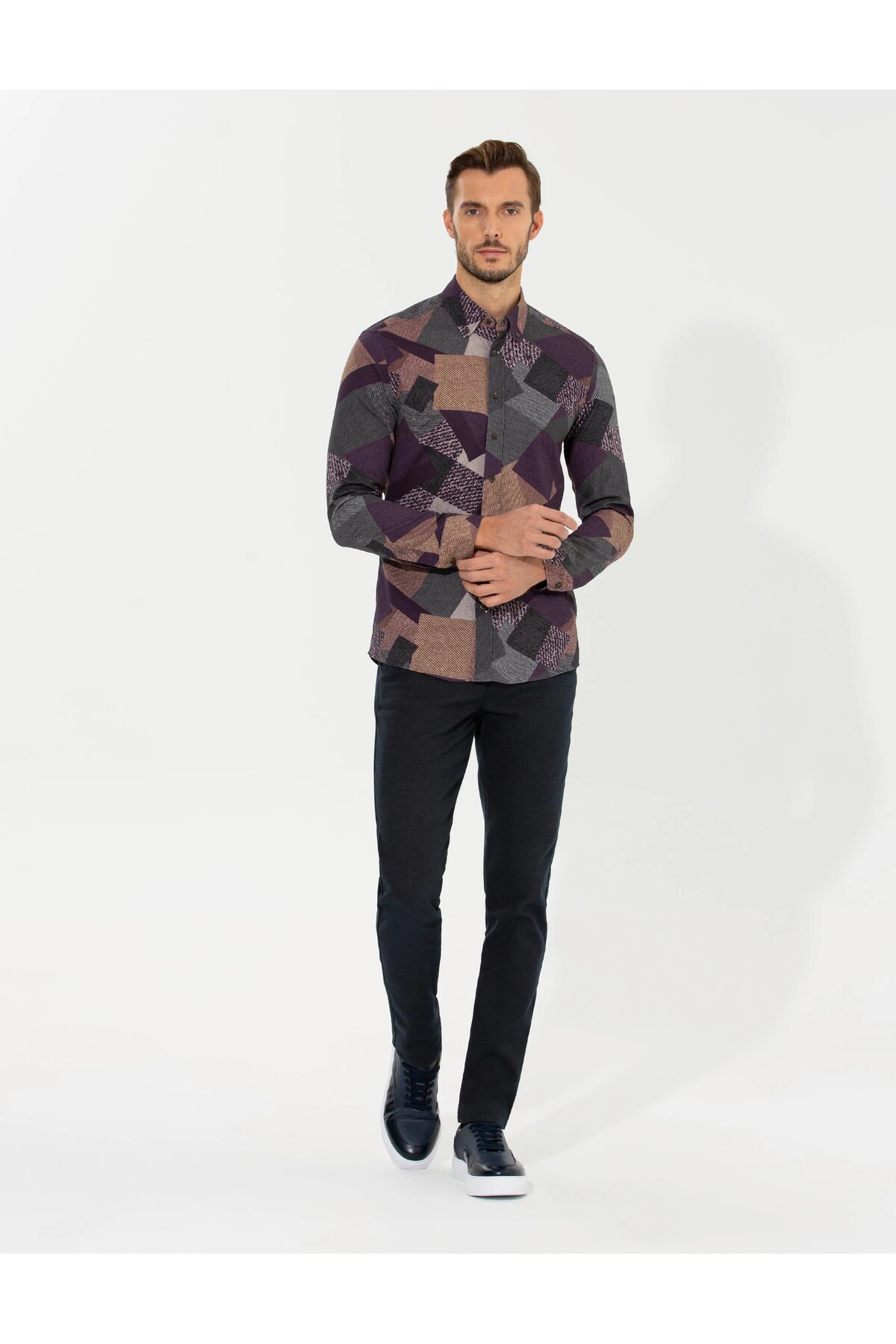 پیراهن مردانه بنفش پیرکاردین | G021SZ004.000.1460924 اورجینال - تصویر 2