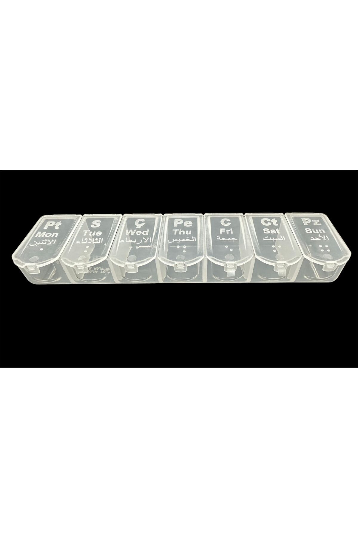 FTRMALZEMECİM Haftalık günlerin yazdığı 7 bölmeli haftalık ilaç kutusu