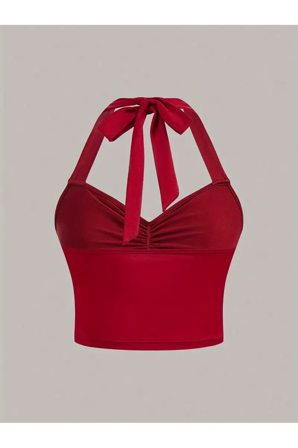 Wild Flower-Red Open Back Front Drawstring Crop Top for Spring and Summer 2