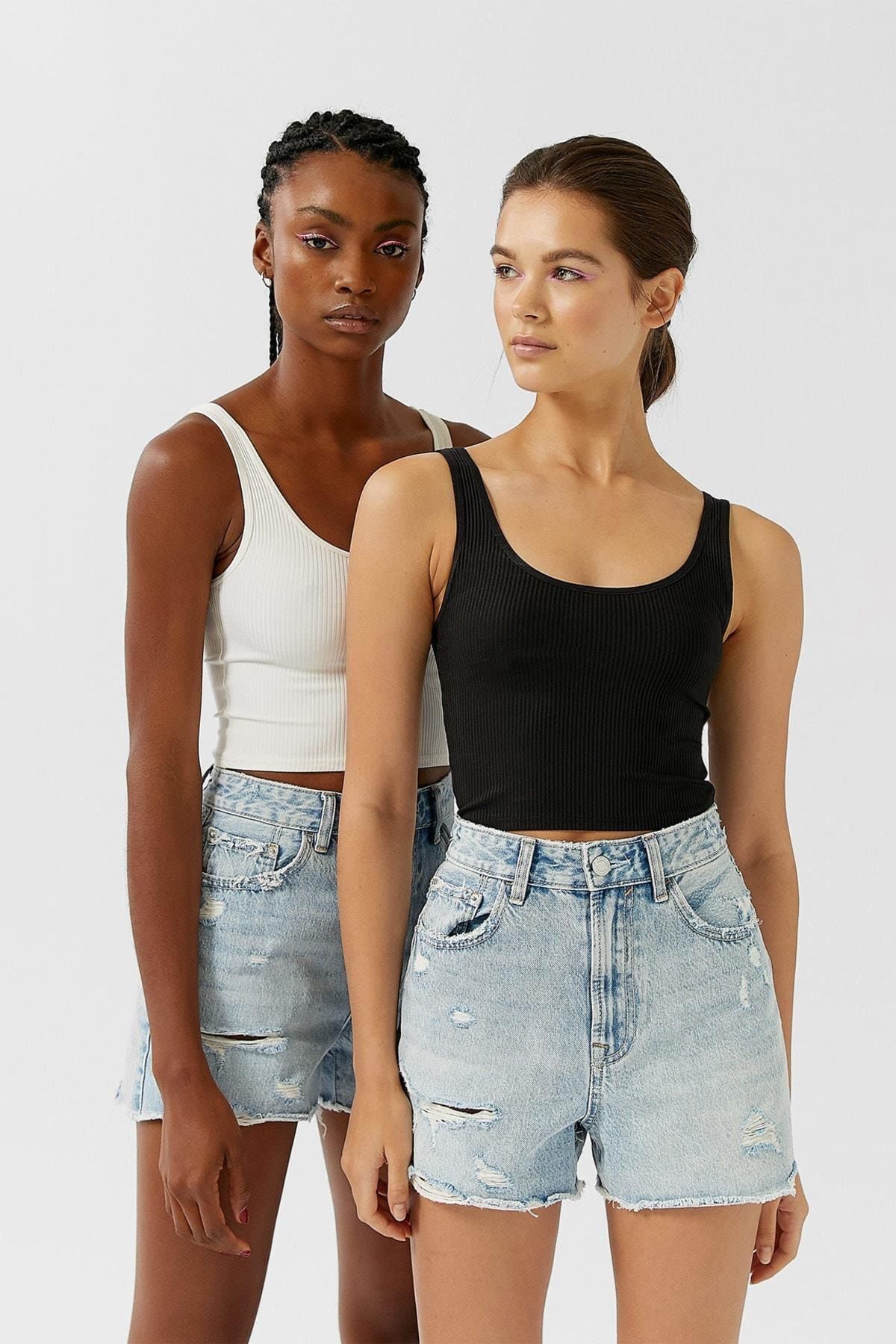 Asfa Moda Kadın Siyah Ve Beyaz 2’li Crop Top Paketi