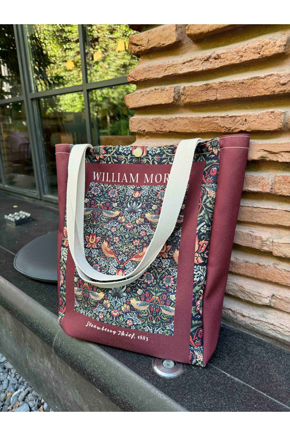 pamukcanta William Morris Kanvas Bez Çanta Yıkanabilir Metal Çıtçıtlı Cepli görsel 5