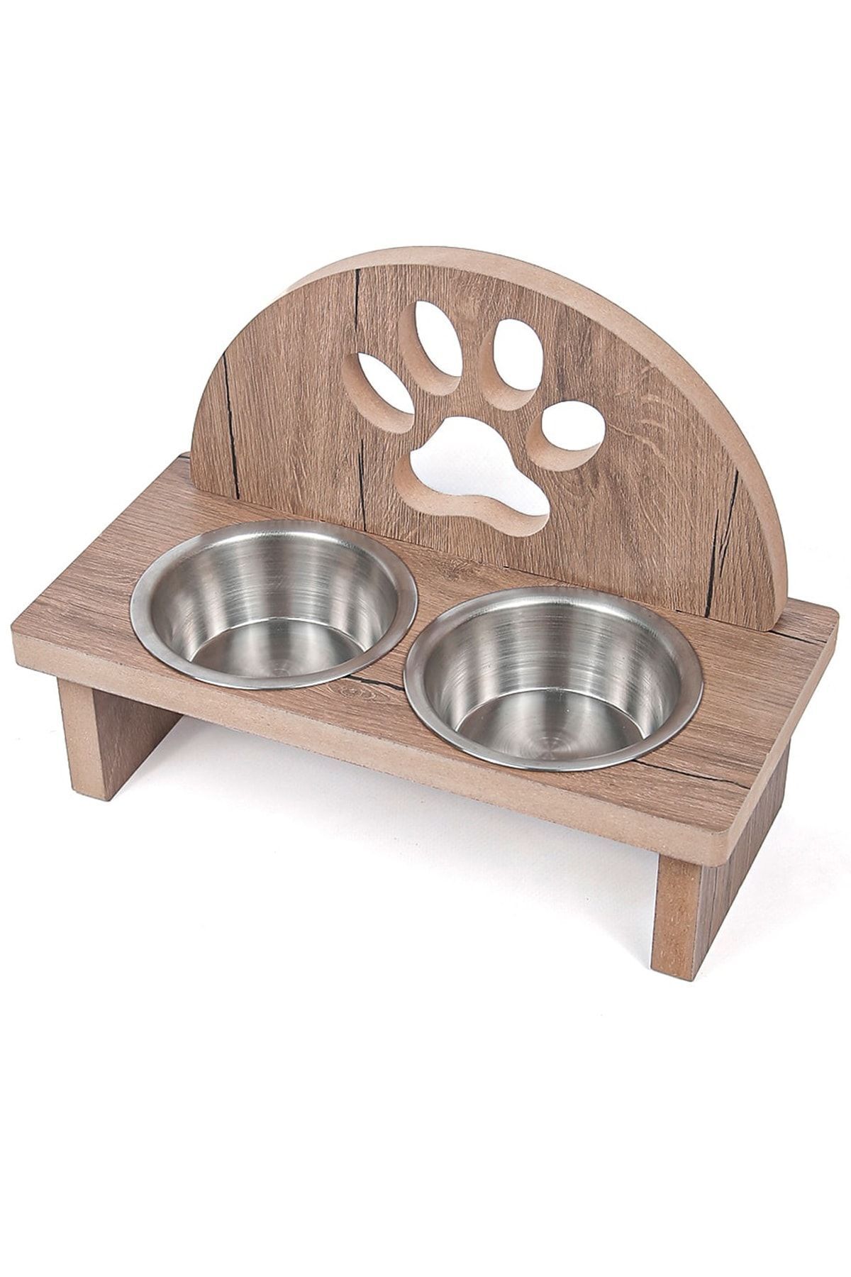 MiniHediye-Wooden Demountable Cat Dog Food Water Bowl Stand Metal Drinking Bowl Feeding Bowl Pet with Steel Bowl 1