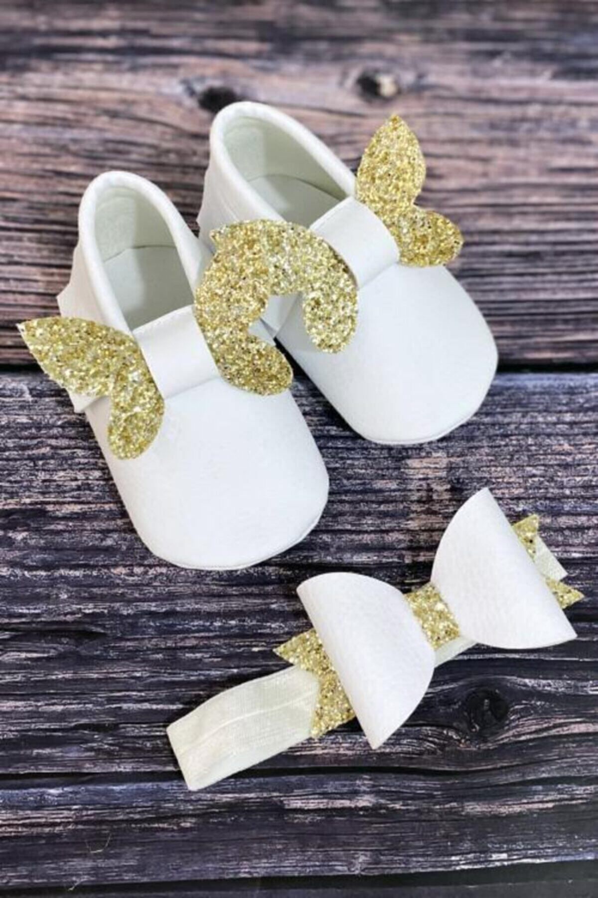 Meduza Baby Bebek Makosen Beyaz Önden Gold Kelebek Ve Saç Bandana fotoğrafı 3 (önizleme)