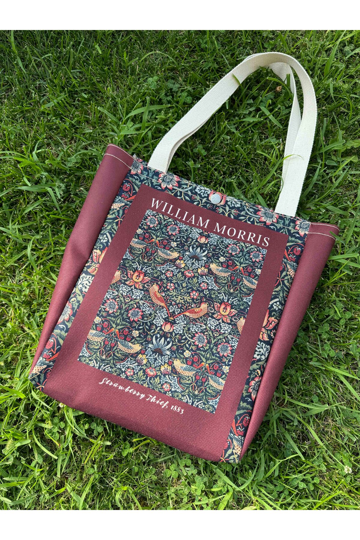 pamukcanta William Morris Kanvas Bez Çanta Yıkanabilir Metal Çıtçıtlı Cepli görsel 7