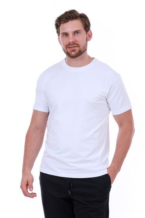 WERRONİ Erkek Slim Fit Dar Kesim Bisiklet Yaka Pamuklu Basic Beyaz T-Shirt