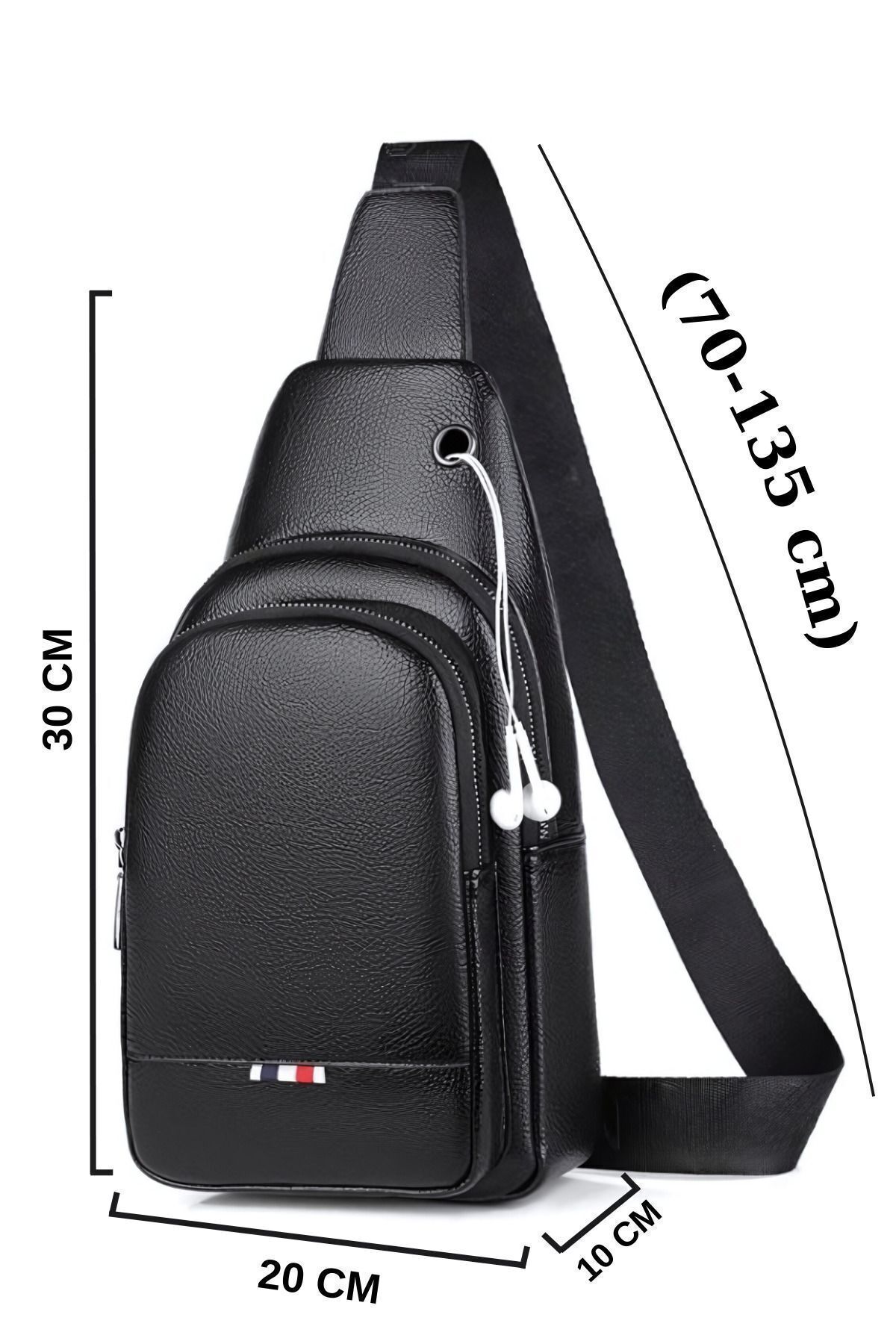 Deri Unisex Çapraz Askılı Bel Çanta Göğüs Çanta Kulaklık Çıkışlı Omuz Çanta Tek Kol Bodybag