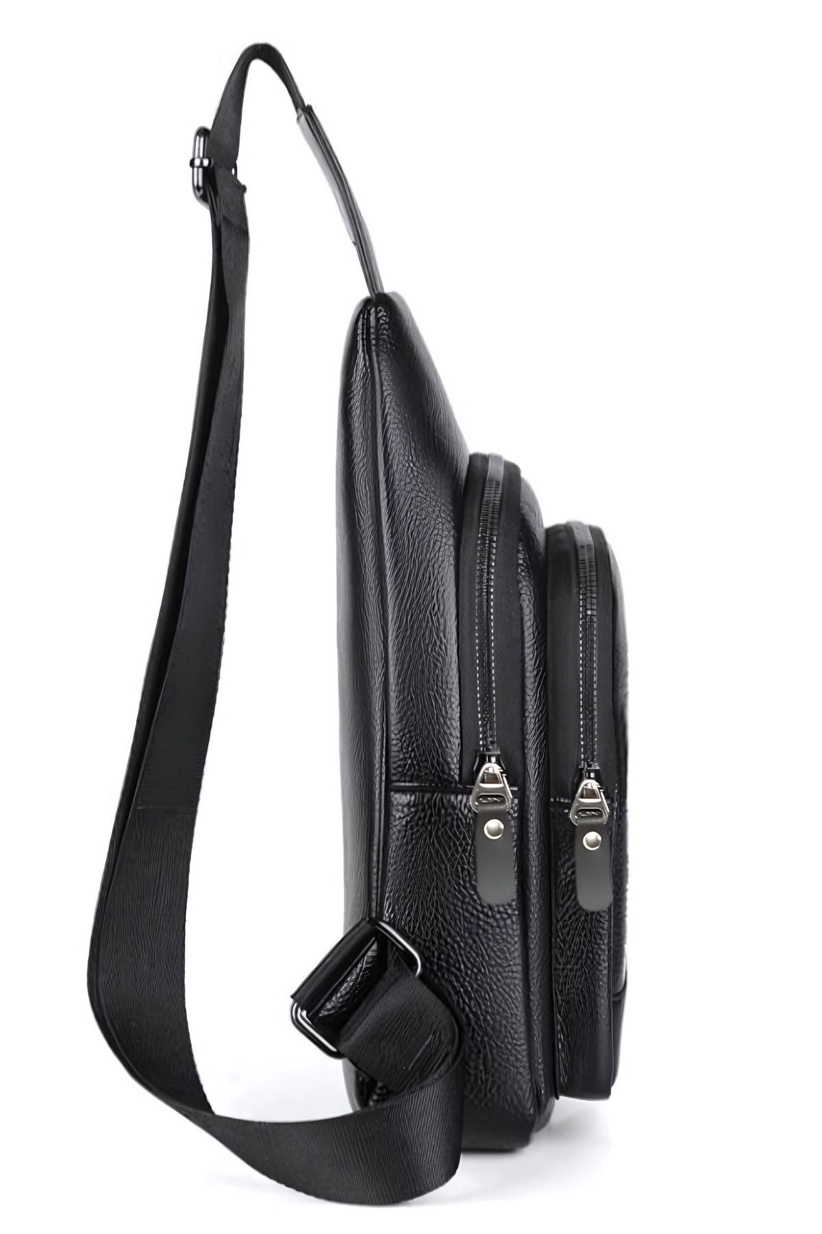 Deri Unisex Çapraz Askılı Bel Çanta Göğüs Çanta Kulaklık Çıkışlı Omuz Çanta Tek Kol Bodybag