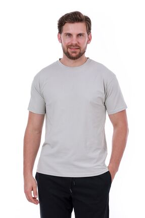 WERRONİ Erkek Slim Fit Dar Kesim Bisiklet Yaka Pamuklu Basic Gri T-Shirt