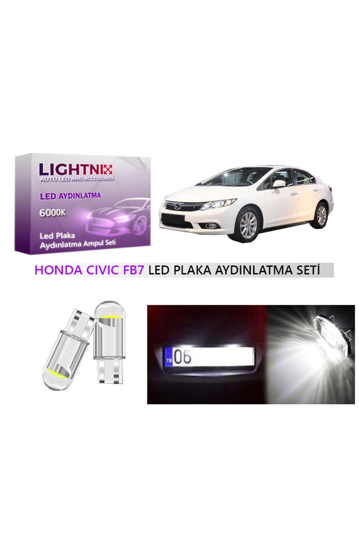 Honda Civic Fb7 T10 W5W LED Plaka Lambası Ampulü - Yüksek Parlaklık ve Dayanıklılık Parlak Beyaz