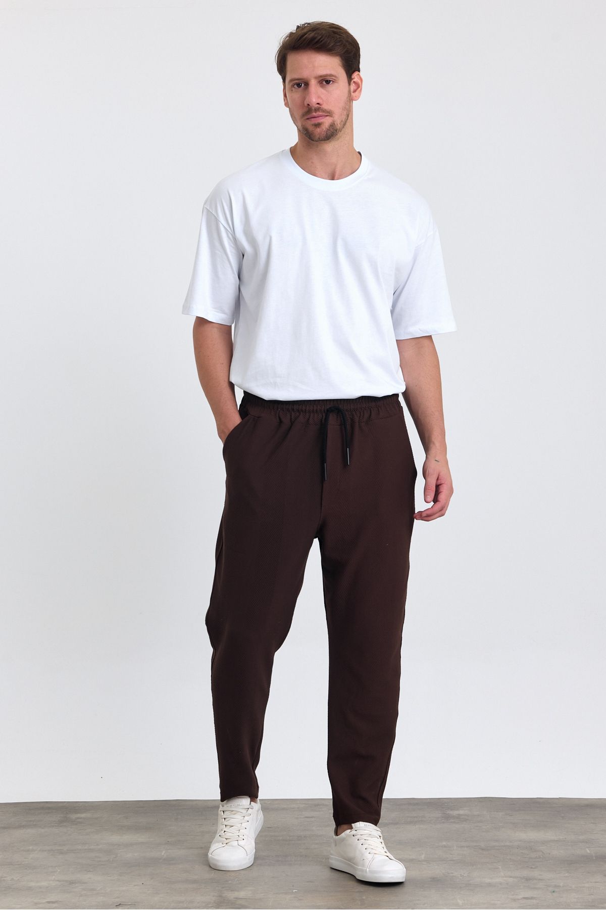 COMBİNE MİCHAİL-Men's Jogger Pants - Patterned, Cotton, Back Pocket, Elastic Waist and Drawstring, BROWN 7