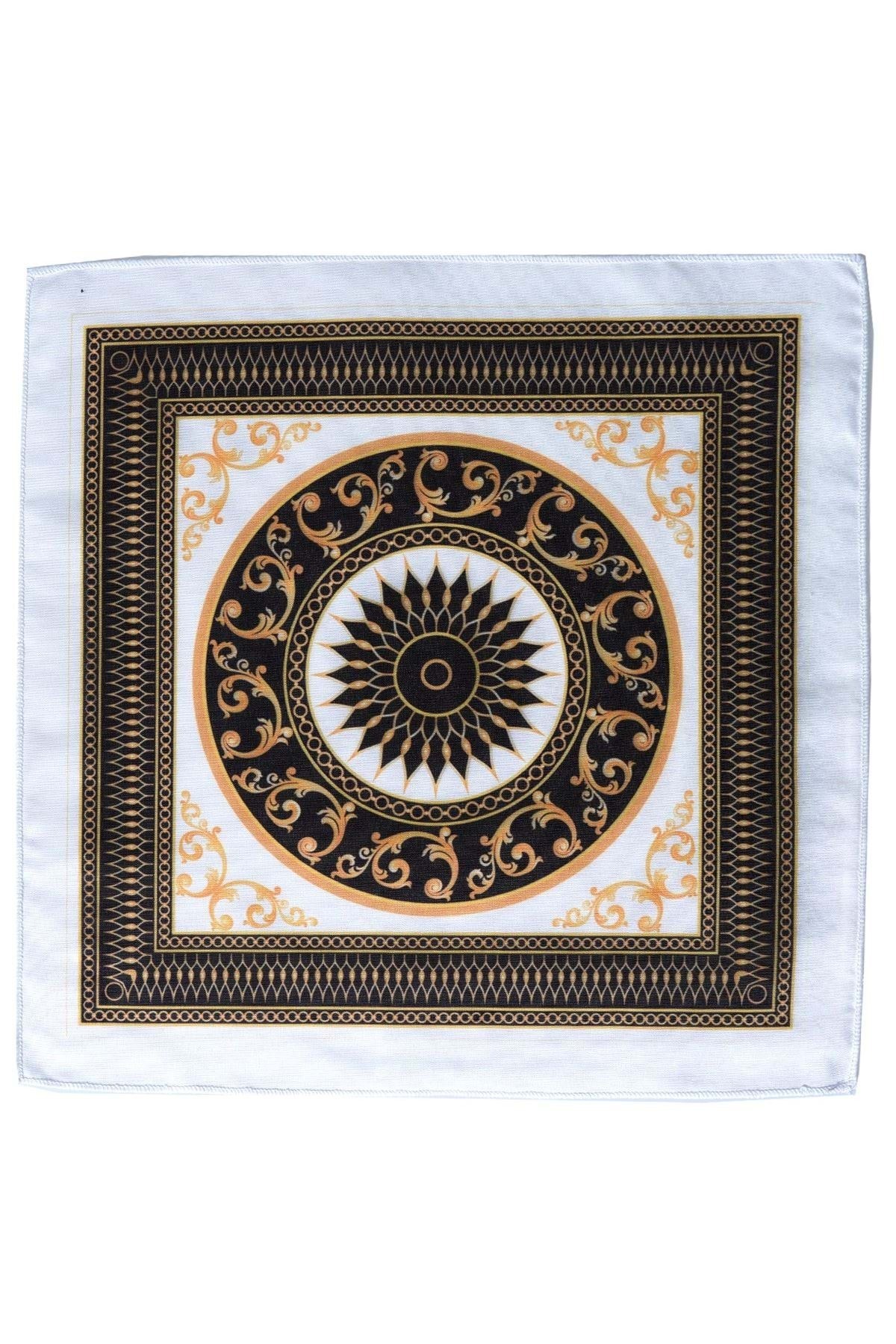 Exve Exclusive-Gold Black Geometric Motif Printed Special Cut Pocket Collar Handkerchief on White 3